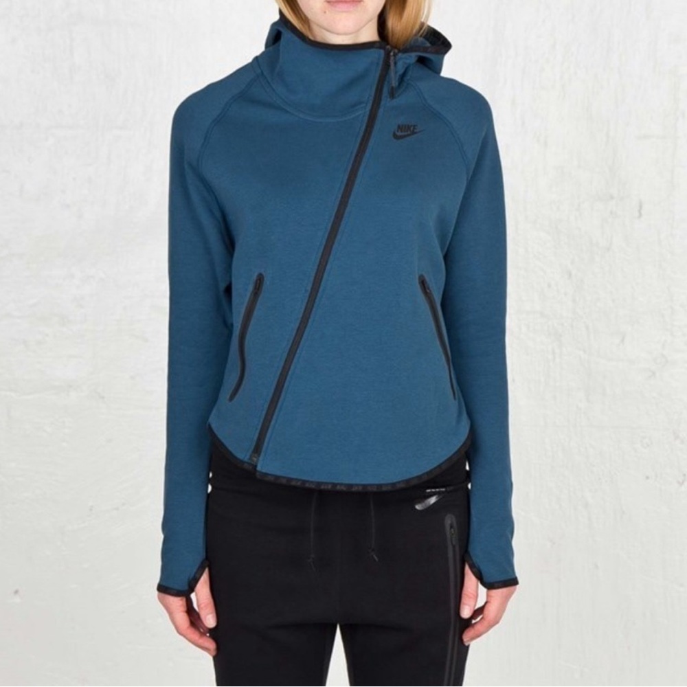 Nike‎ Tech Butterfly Womens Hoodie XS Turquoise Black Pockets Zipper